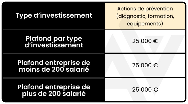 tableau plafond par types investissements